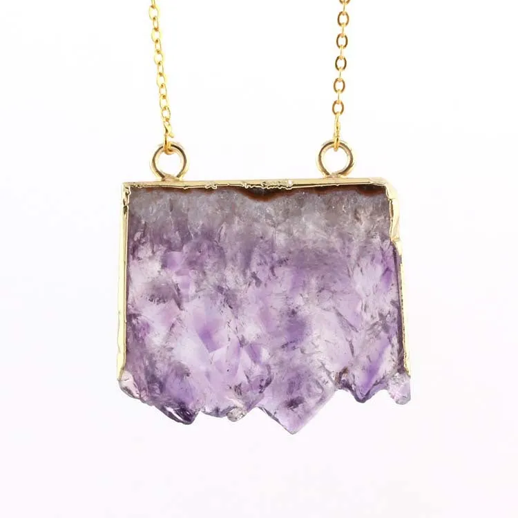 Natural Amethyst Citrine Stalactite Crystal Quartz Healing Pendant Necklace