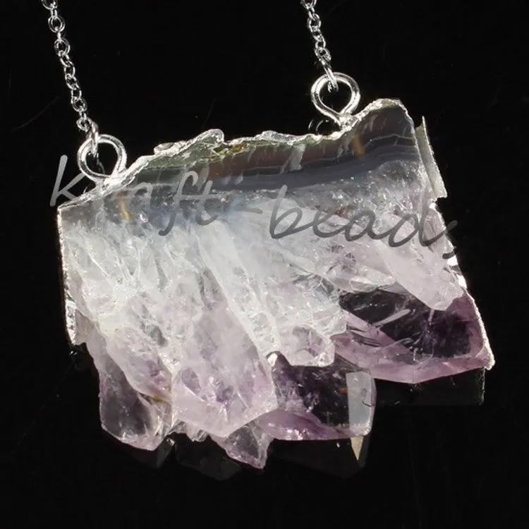 Natural Amethyst Citrine Stalactite Crystal Quartz Healing Pendant Necklace