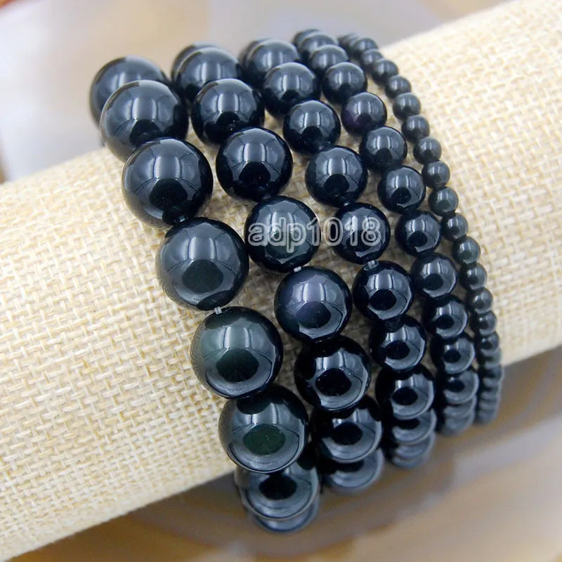 Natural Black Obsidian Gemstone Beads Stretch Bracelet Healing Reiki