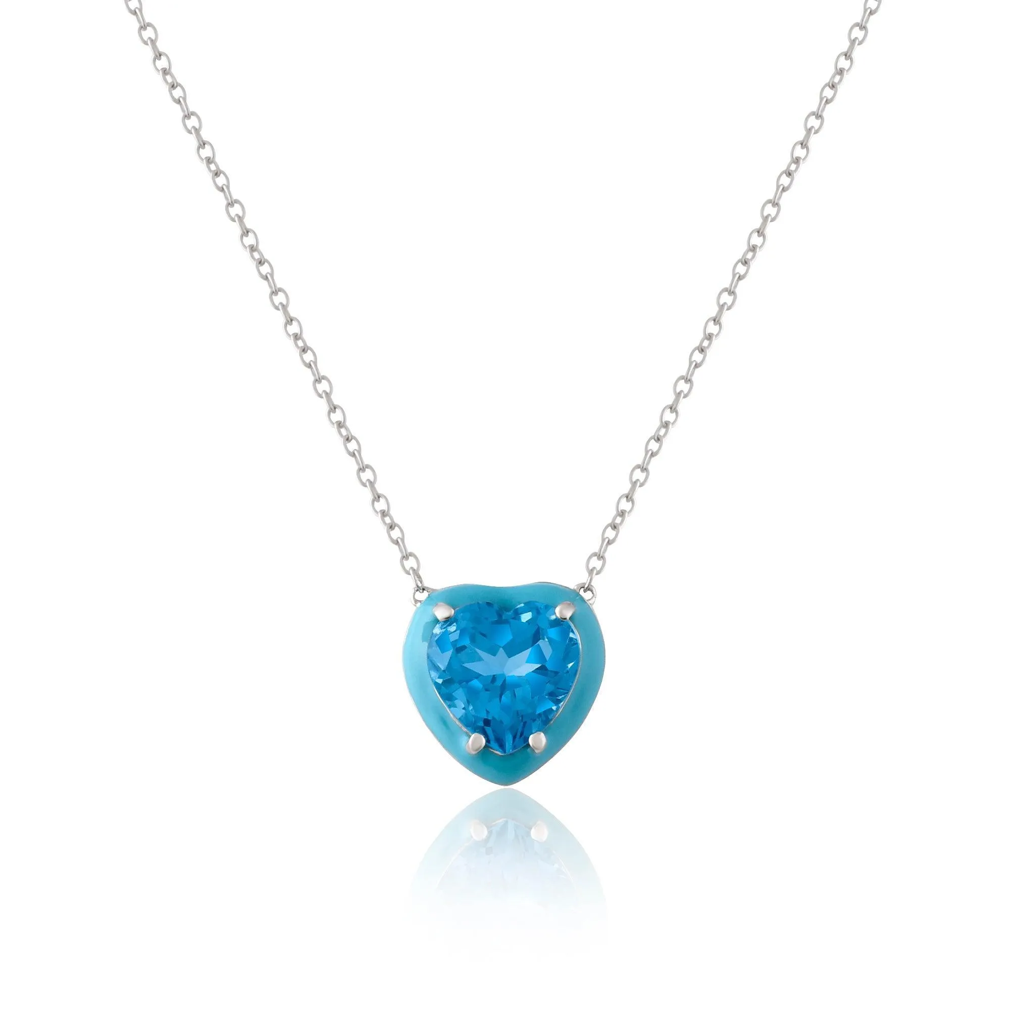 Natural Blue Topaz Heart Pendant Necklace