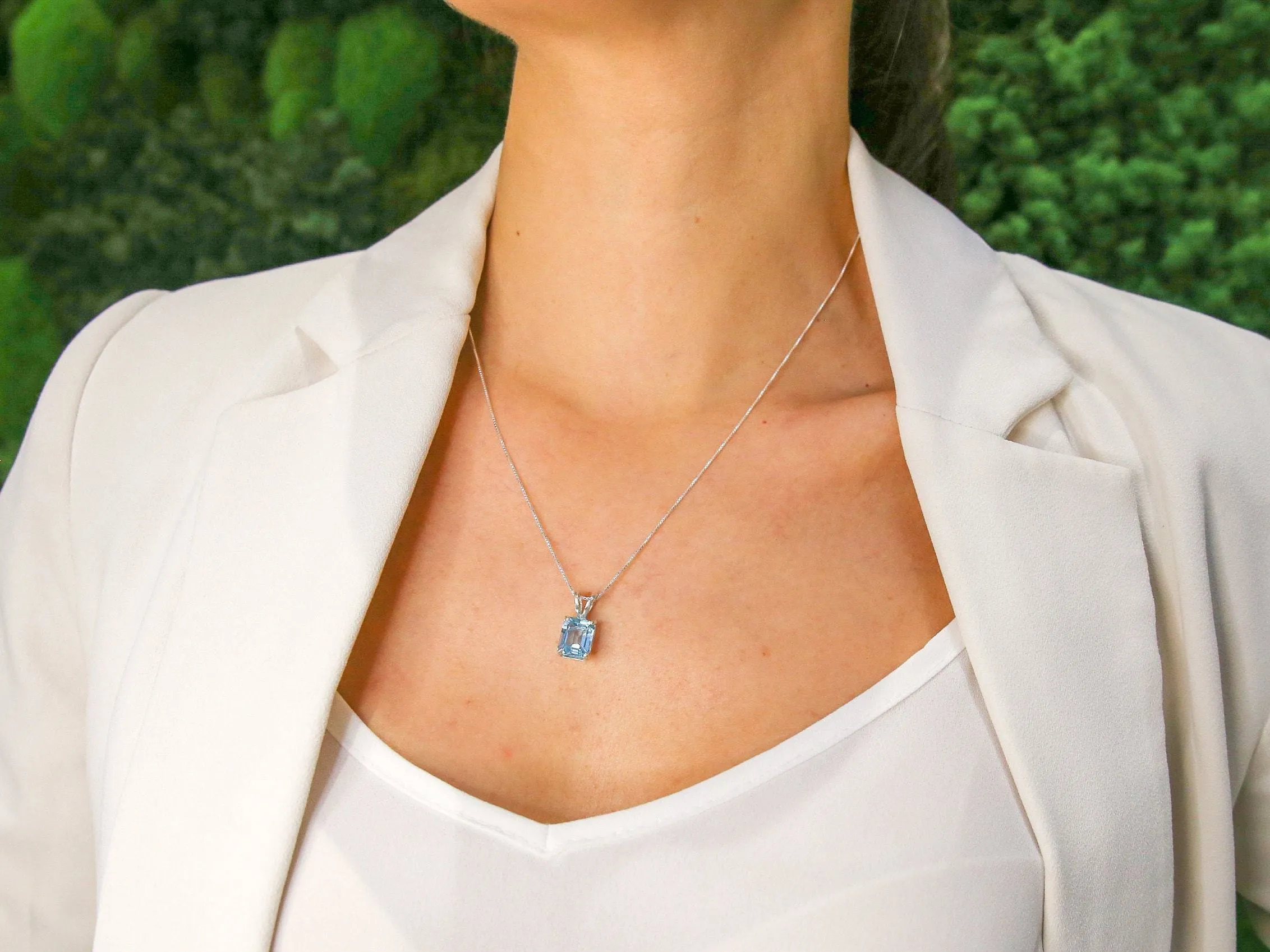 Natural Blue Topaz Necklace - Rose Gold Topaz Necklace -  Emerald Cut Topaz Pendant