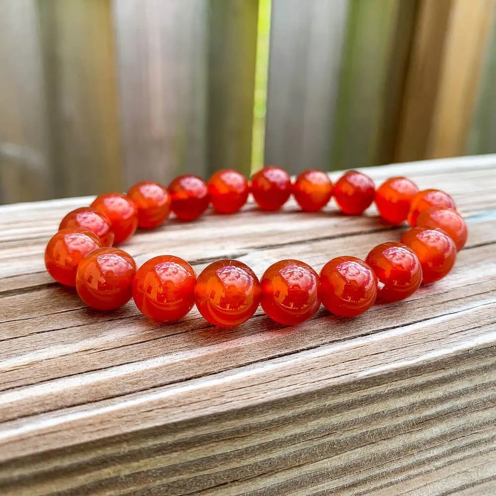 Natural Carnelian 10mm Beaded Bracelet