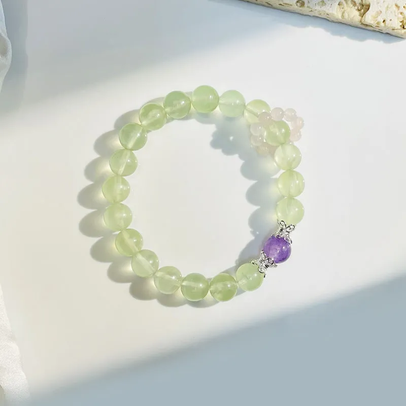 Natural Grape Stone Crystal Bracelet with Amethyst Running Ring