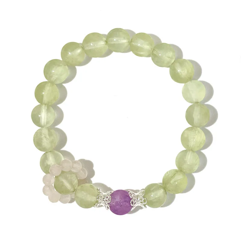 Natural Grape Stone Crystal Bracelet with Amethyst Running Ring