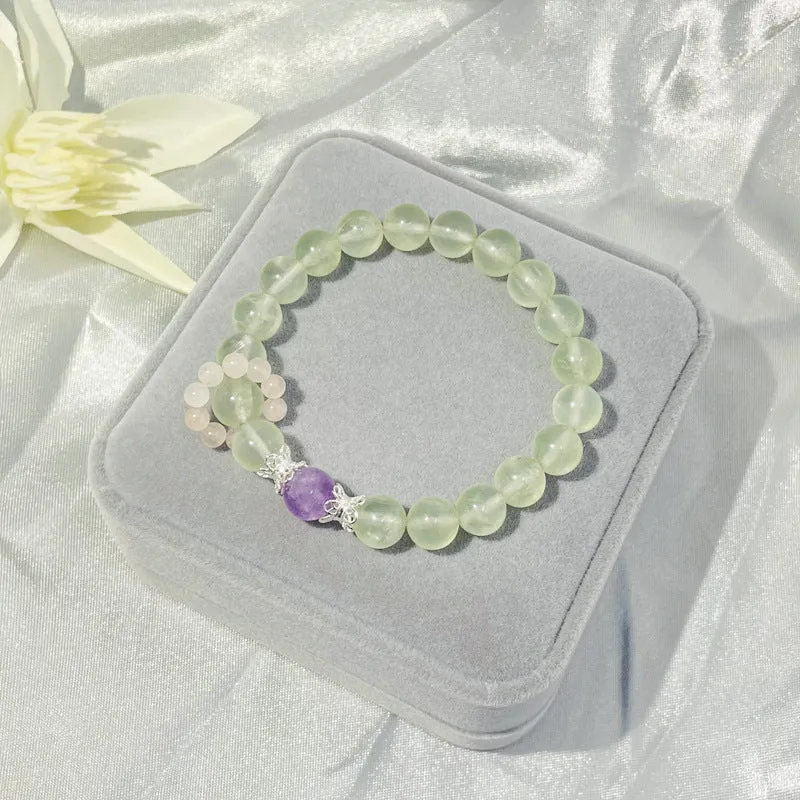 Natural Grape Stone Crystal Bracelet with Amethyst Running Ring