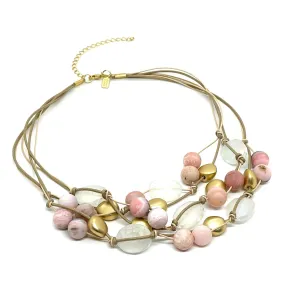 Natural Pink Opal Matte White Crystal Torsade Necklace