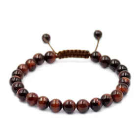 Natural Red Tiger's Eye 8mm Gemstone Healing Power Crystal Adjustable Macrame Bracelet