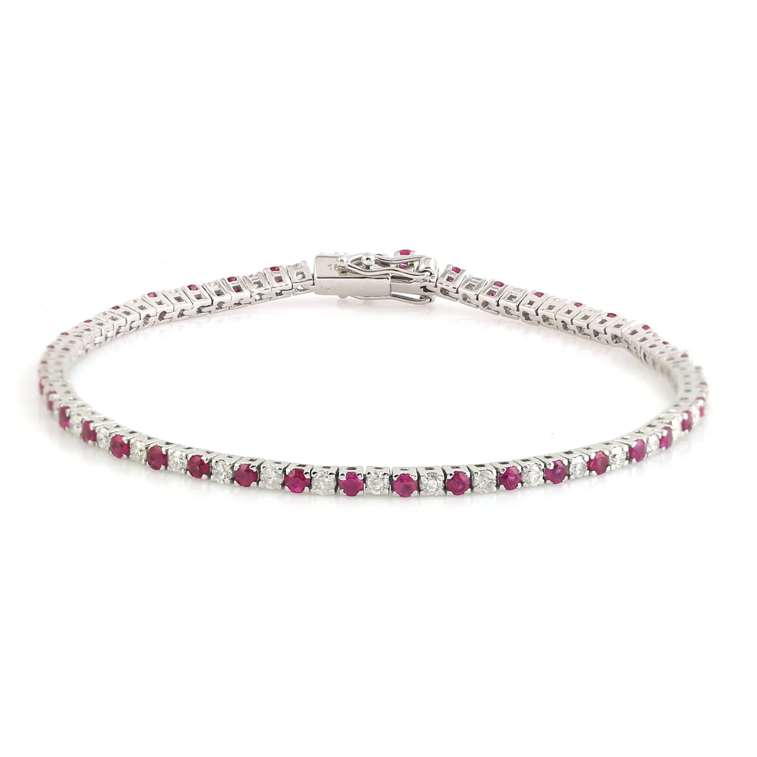 Natural Ruby & Diamond Delicate Tennis Bracelet In 18k White Gold For Her