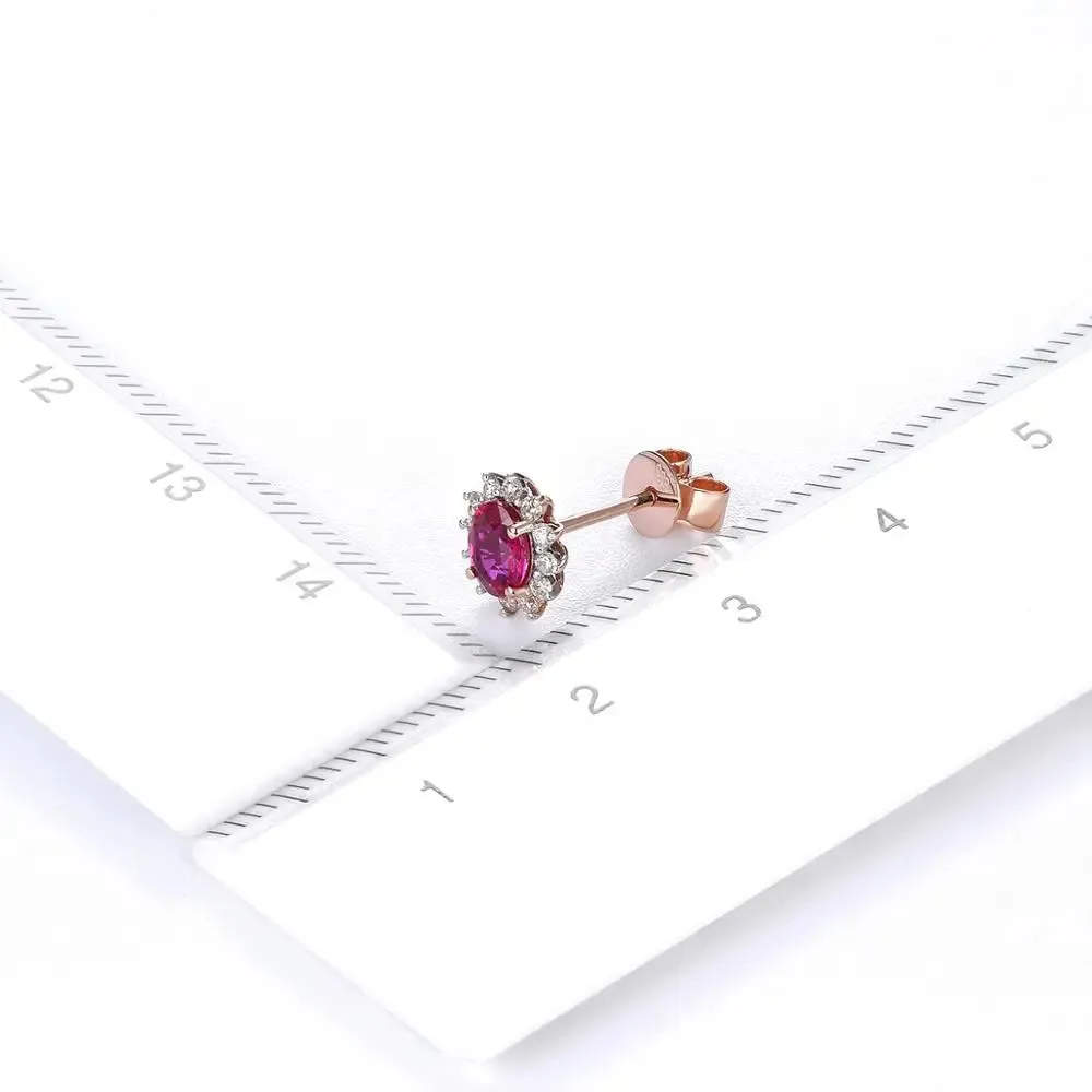 Natural Ruby and Diamond Sunflower Stud Earrings - 14K Rose Gold Fine Jewelry Gift