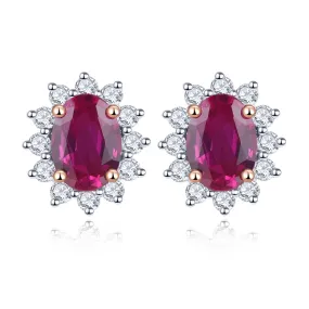 Natural Ruby and Diamond Sunflower Stud Earrings - 14K Rose Gold Fine Jewelry Gift