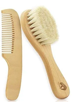 Natural Soft Newborn Baby Brush Set  Goat Hair Bristles With Eco-Friendly Wood