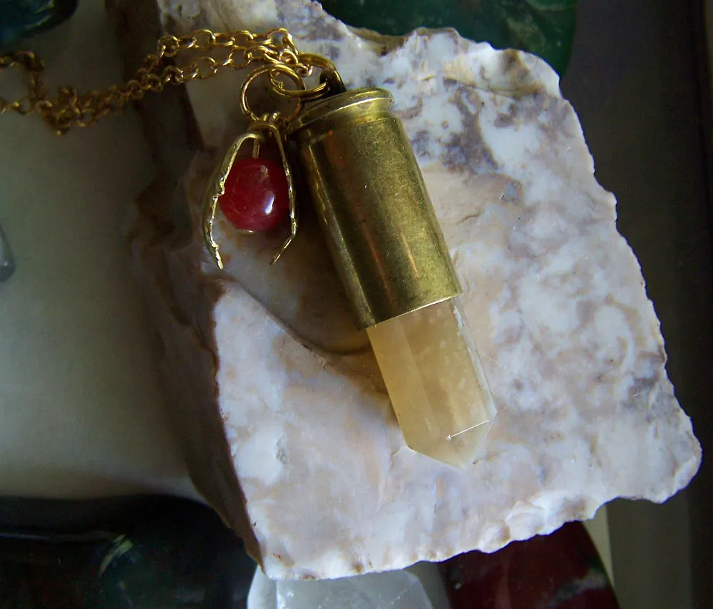 Natural Yellow Citrine Bullet Carnelian Bittersweet Pendant