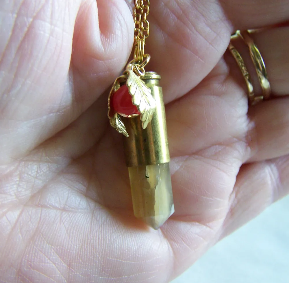 Natural Yellow Citrine Bullet Carnelian Bittersweet Pendant