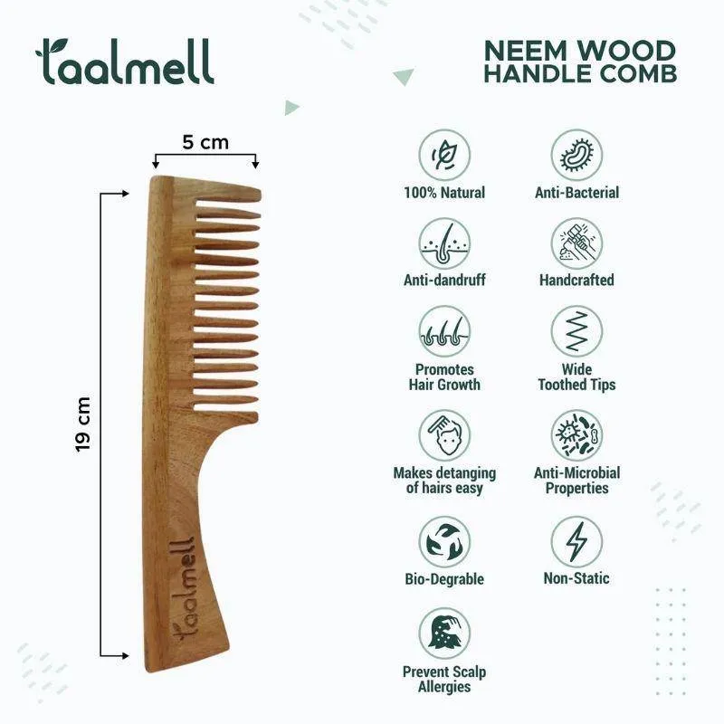 Neem wood Comb Pack of 2 - Handle  Dual Tooth Comb