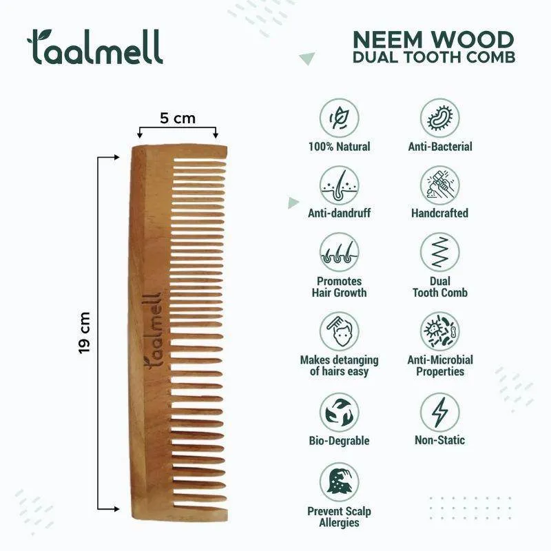 Neem wood Comb Pack of 2 - Handle  Dual Tooth Comb