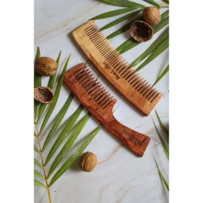 Neem wood Comb Pack of 2 - Handle  Dual Tooth Comb