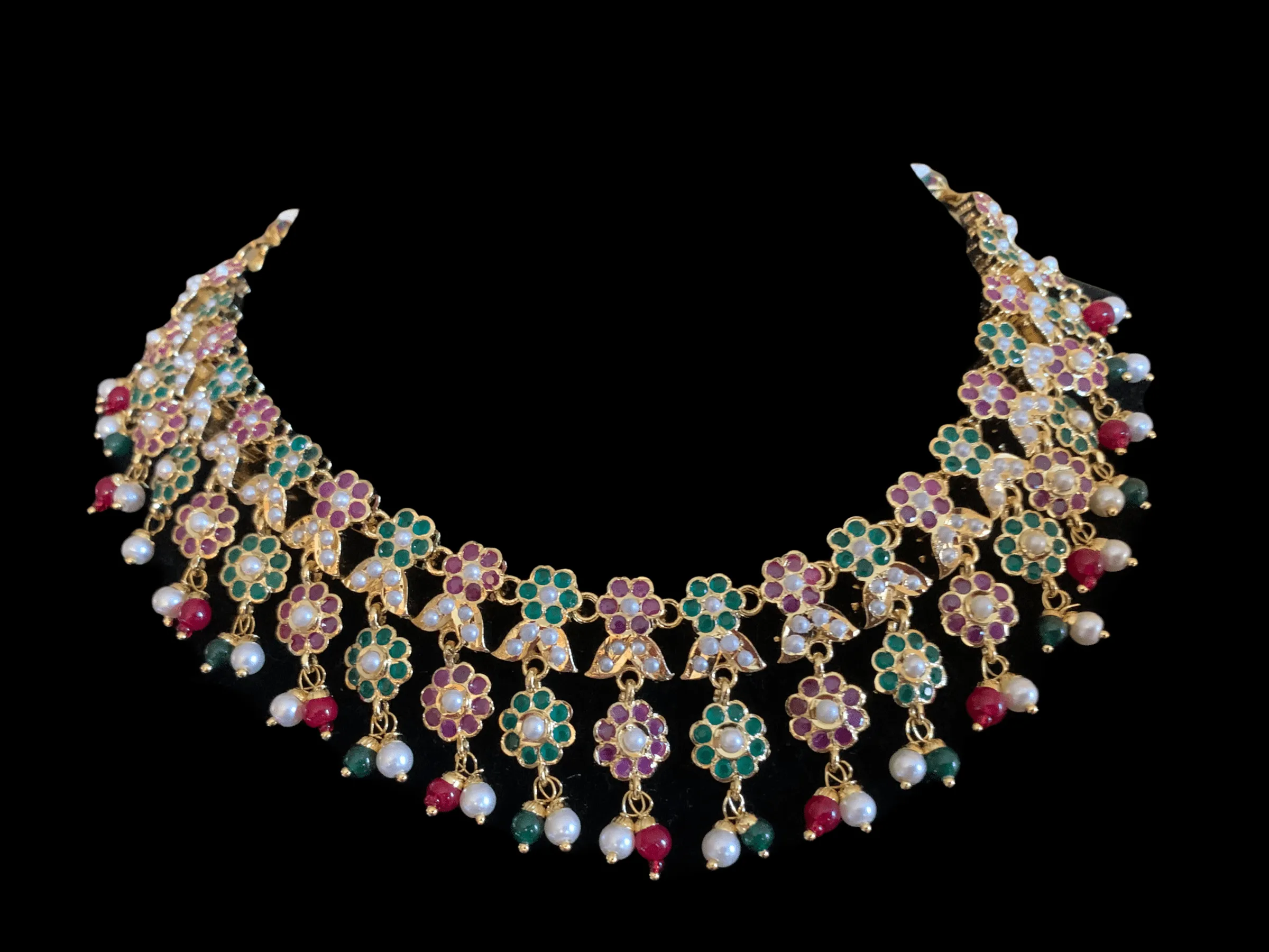 NS256 Neha jadau necklace set ( ruby  emerald  ) - READY TO SHIP