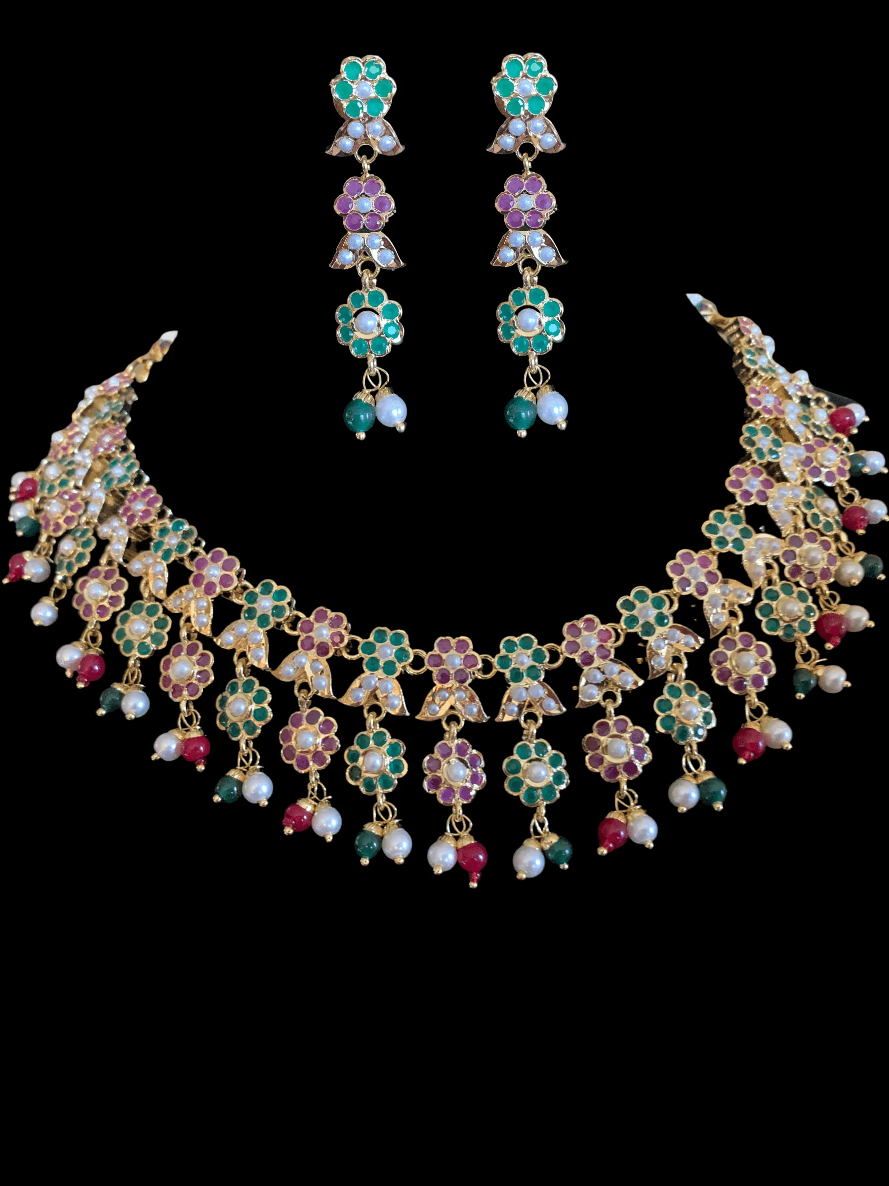 NS256 Neha jadau necklace set ( ruby  emerald  ) - READY TO SHIP