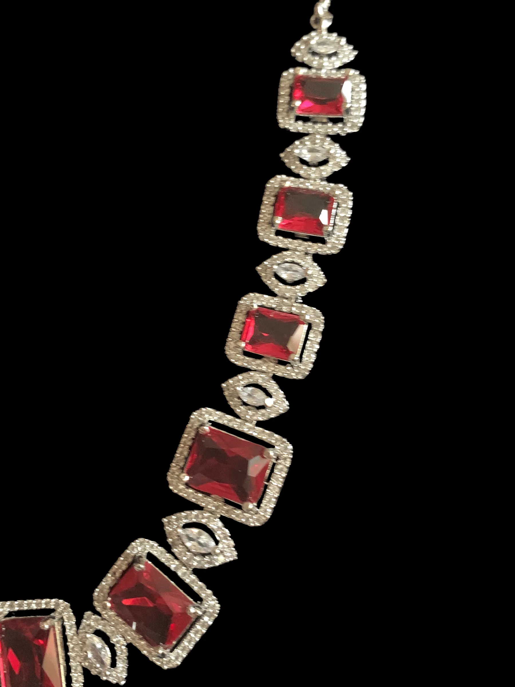 NS268  Meena cz necklace set - ruby  ( READY TO SHIP )