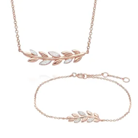 O Leaf Diamant Halskette & Armband Satz in 9ct Rose Gold