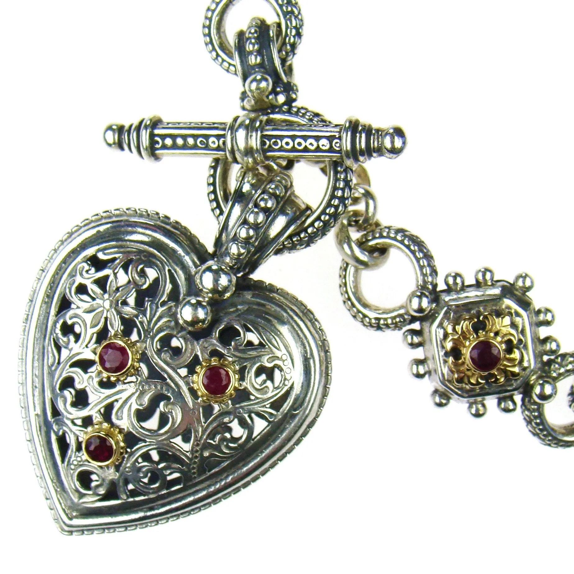 Octagon Fleur Ruby Charm Bracelet with Heart Charm