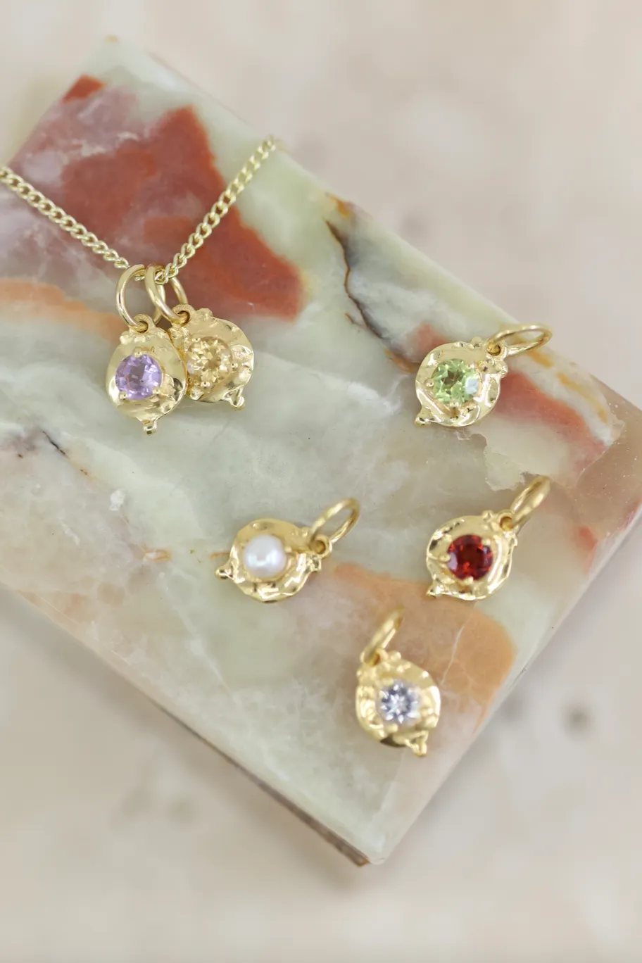 October Opal Gold Birthstone Necklace Charm