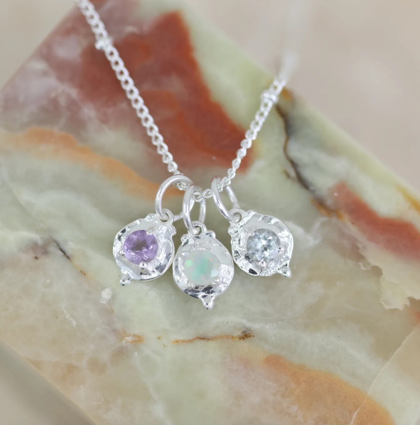 October Opal Silver Birthstone Necklace Charm