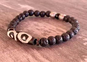 Omari Handmade Tribal Carved Bone, Black Lava Stone, and Black Tourmaline Expandable Bracelet