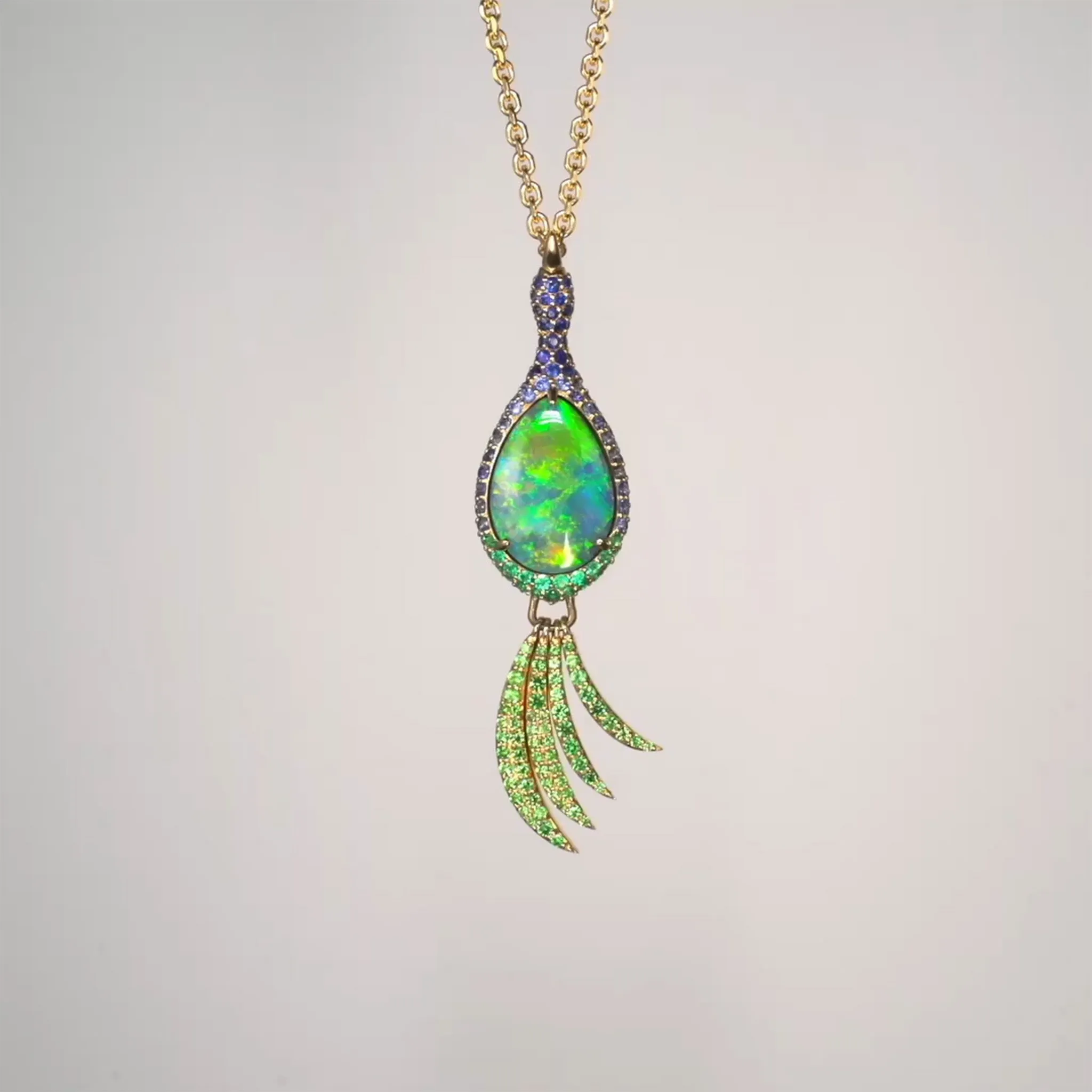 One of a Kind Australian Black Opal Peacock Necklace