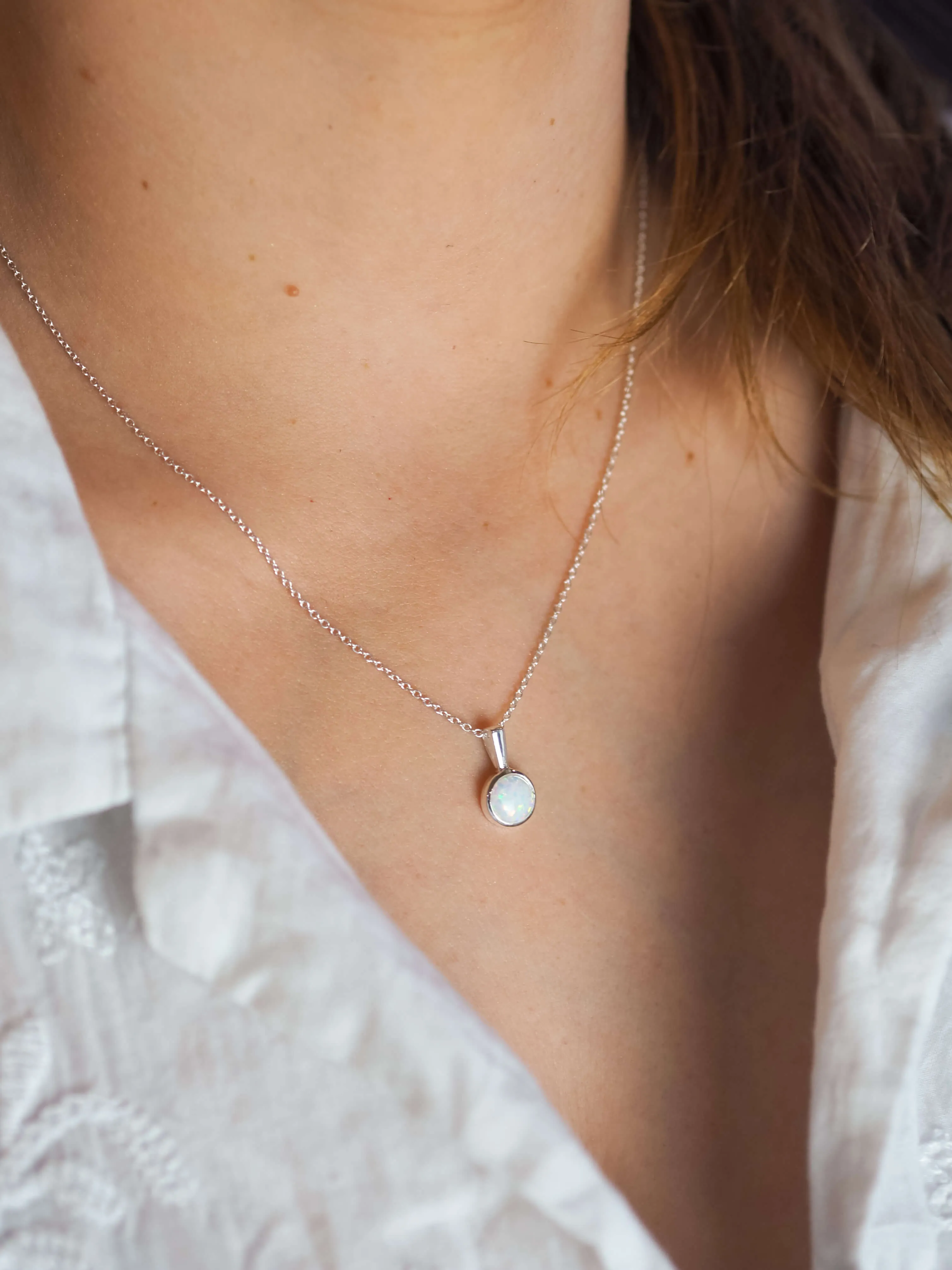 Opal Bezel Round Necklace