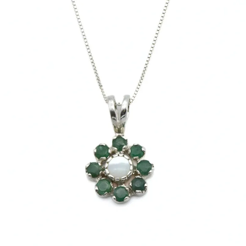 Opal Flower Necklace - Natural Opal Necklace - Emerald Cluster Pendant