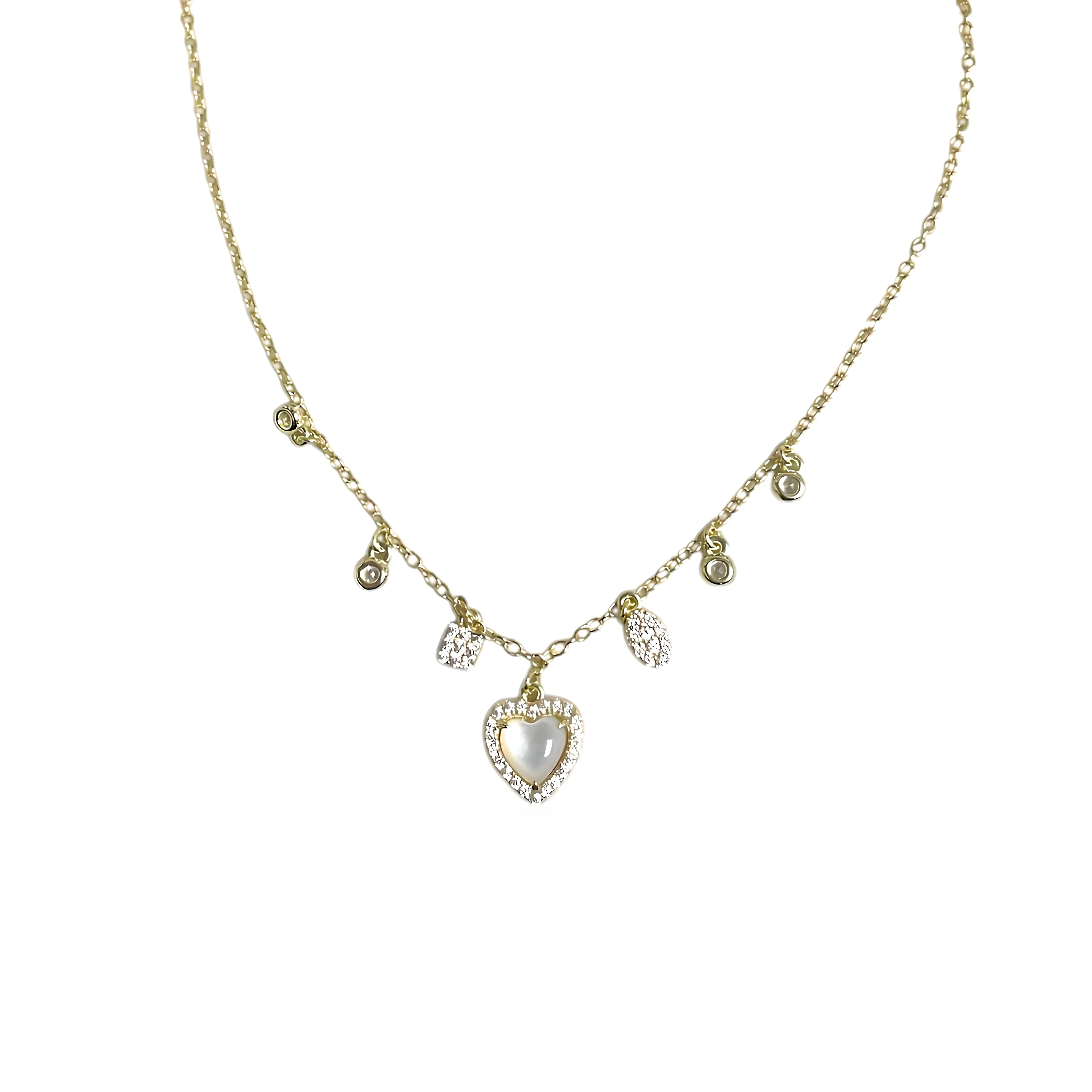 Opal Heart CZ Charm Necklace