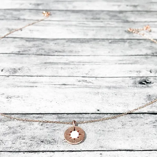 Opalstone Compass Circle Dainty Necklace (GOLD, ROSE GOLD Or SILVER)