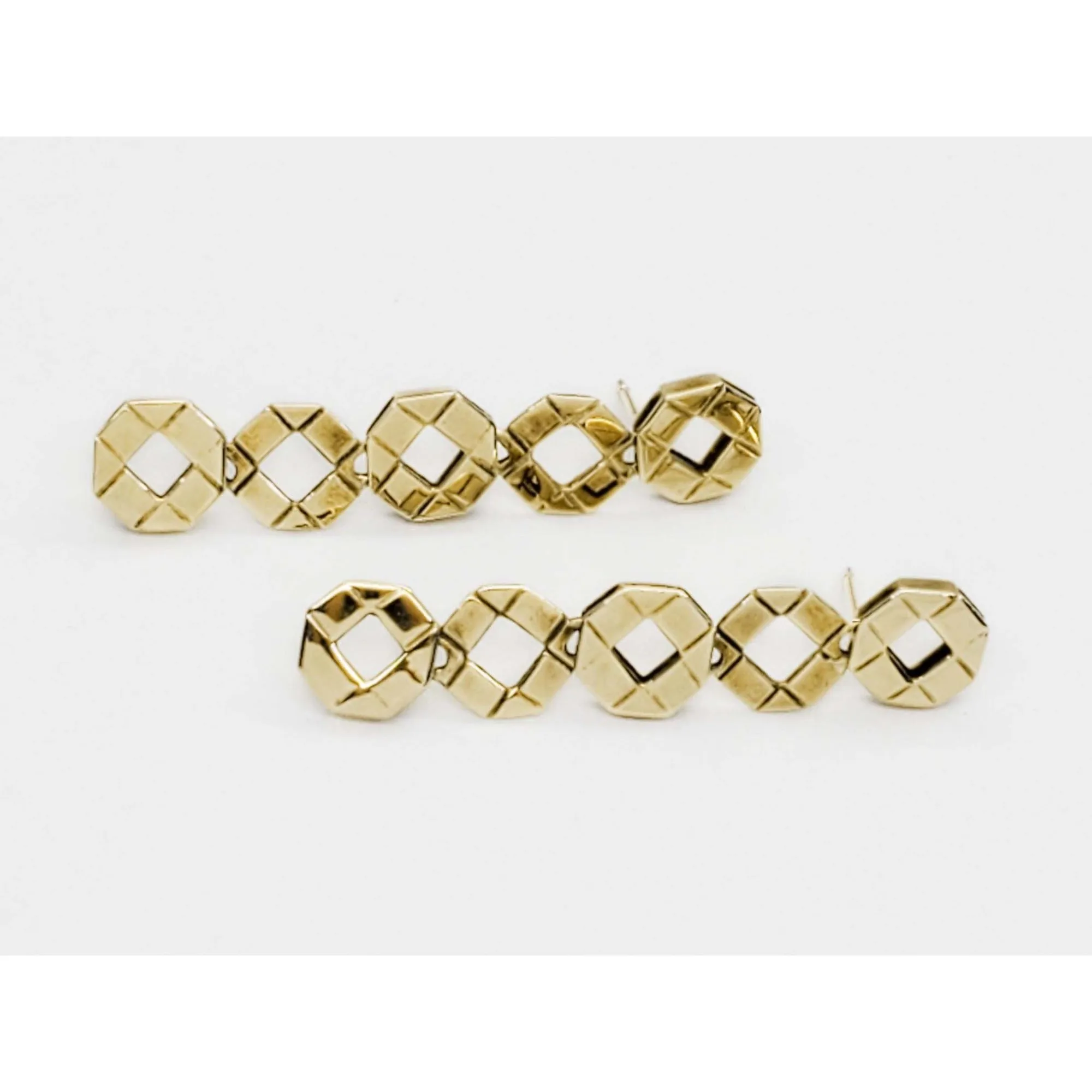 Open Octagon Link Dangle Earrings 14k Gold