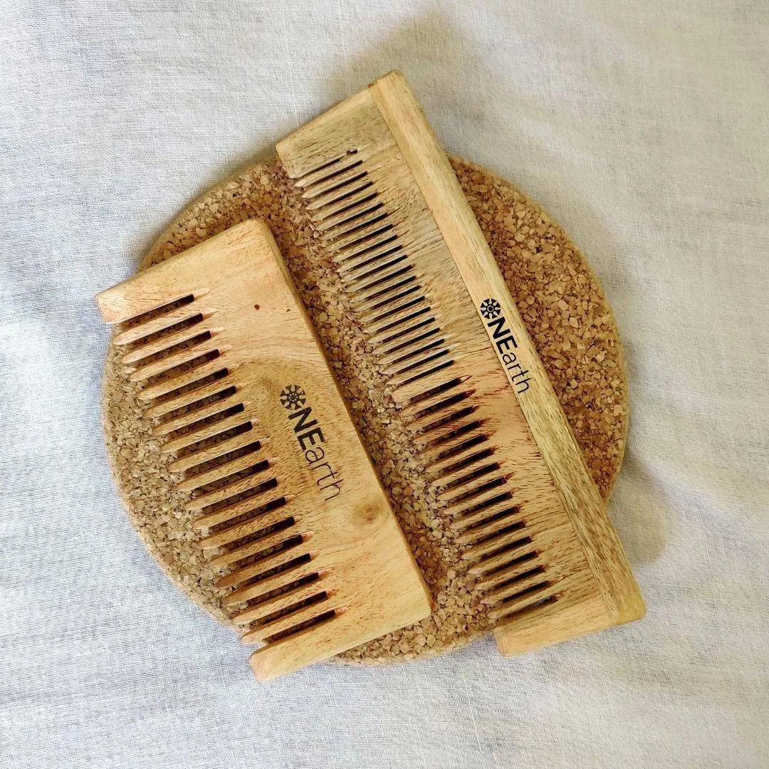 Organic Wooden Neem Wood Combs  - Pack of 2