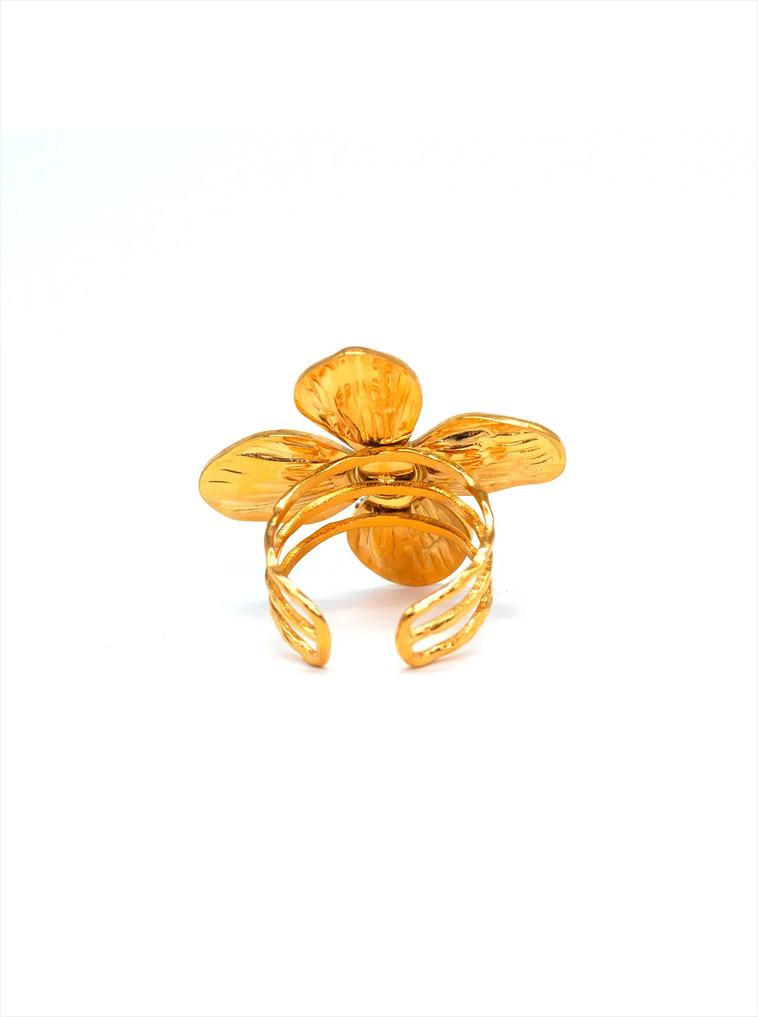 Ornaio 18k Gold Plated Anti-Tarnish Stainless Steel Waterproof Adjustable Flower Ring