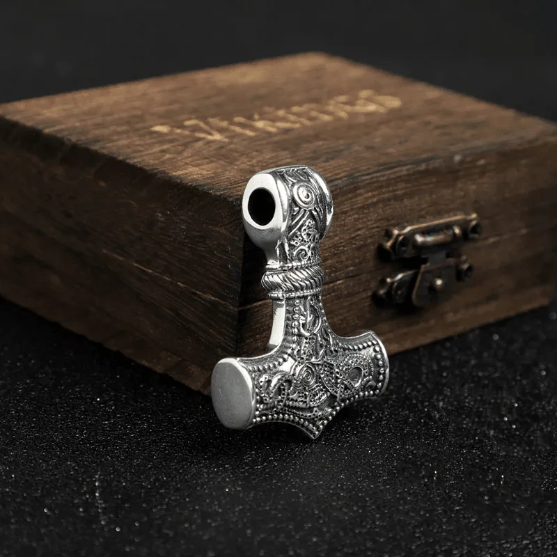 Ornamental Heavy Mjölnir Amulet - Sterling Silver