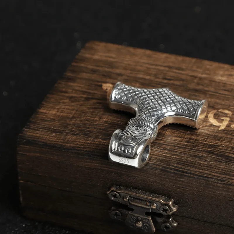 Ornamental Heavy Mjölnir Amulet - Sterling Silver