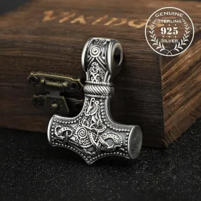 Ornamental Heavy Mjölnir Amulet - Sterling Silver