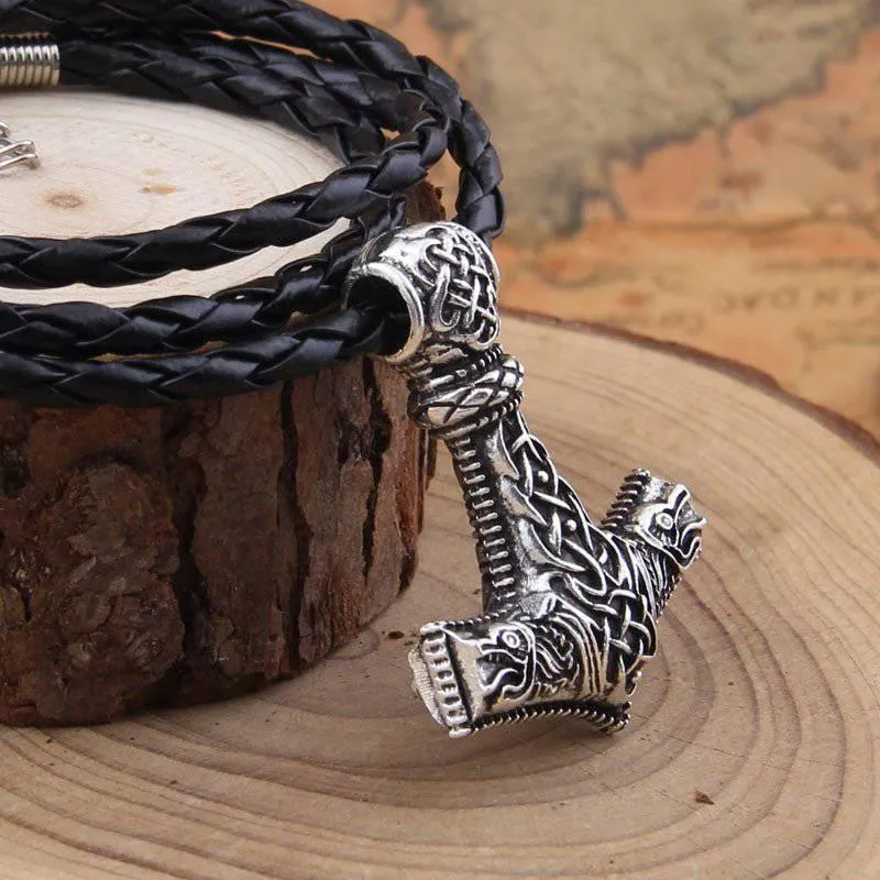 Ornamental Mjölnir with Odin's Wolves Pendant