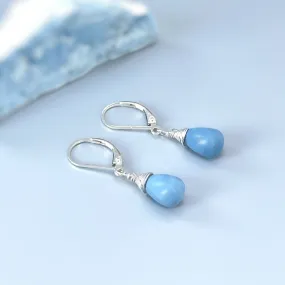 Owyhee Blue Opal earrings dangle Sterling Silver Gold, Rose Gold teardrops