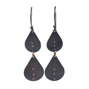 Oxidized Sterling Silver and 14k Yellow Gold Teardrop Earrings