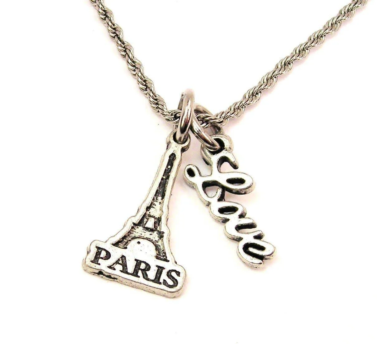 Paris With Eiffel Tower 20" Rope Necklace With Love Accent