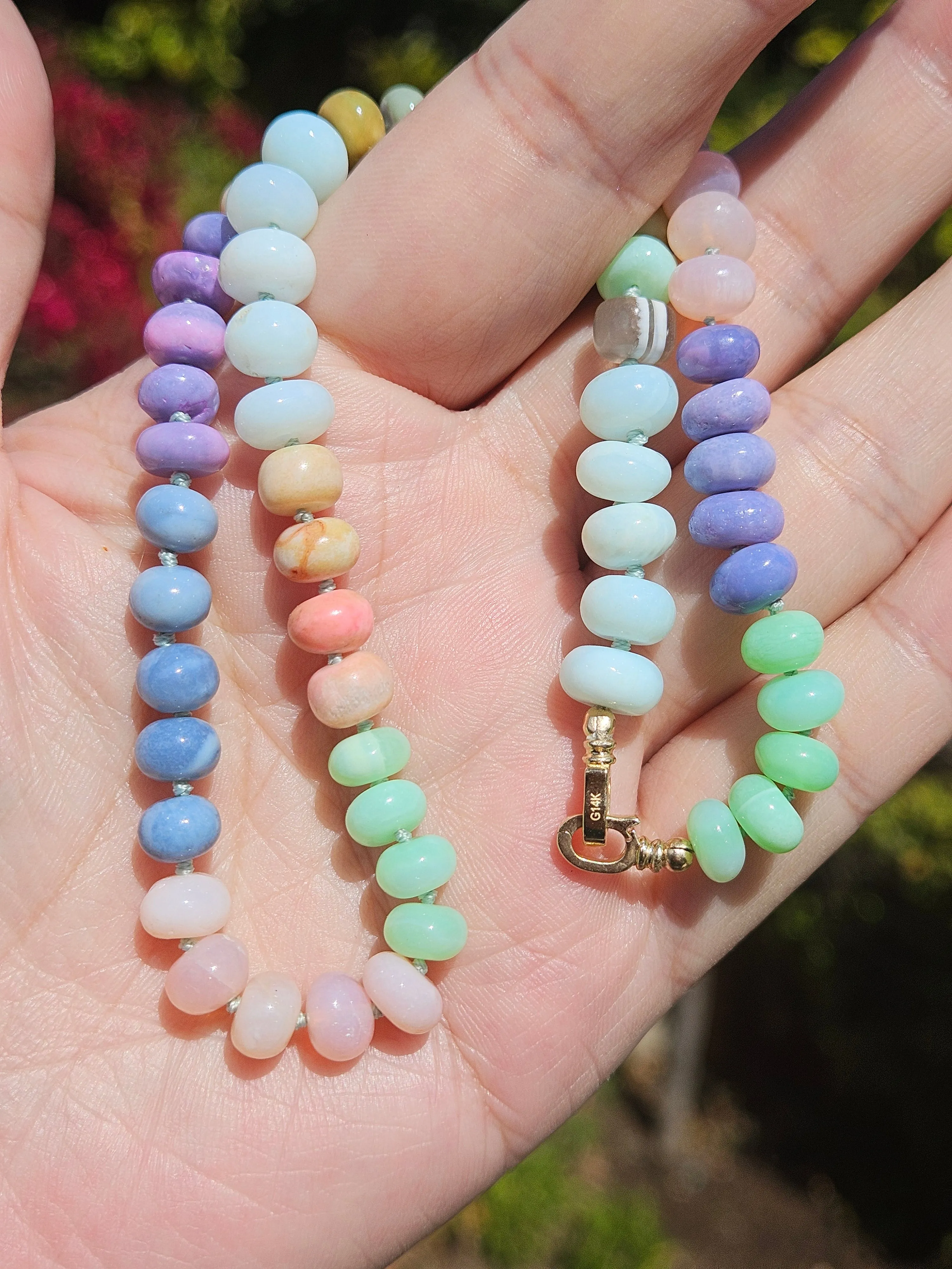 Pastel Multicolor Candy Pop Opal Gemstone Beaded Necklace 14K Gold 16"