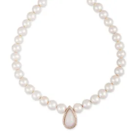 PAVE OPAL TEARDROP CENTER FRESHWATER PEARL BEADED NECKLACE