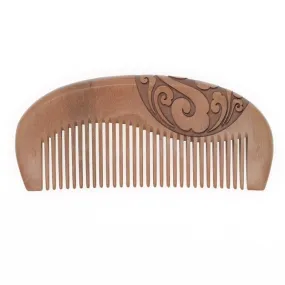 Peachwood Carved Engraved Clouds Seamless Dome Hair Comb