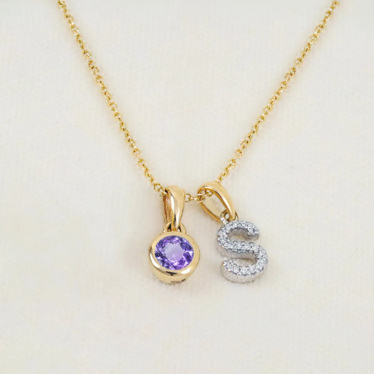 Personalised Diamond Letter and Birthstone Pendant | 9K Yellow Gold