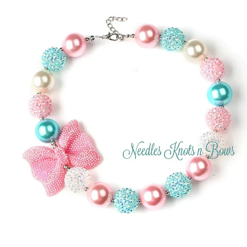 Pink Aqua Chunky Bead Bubblegum Necklace