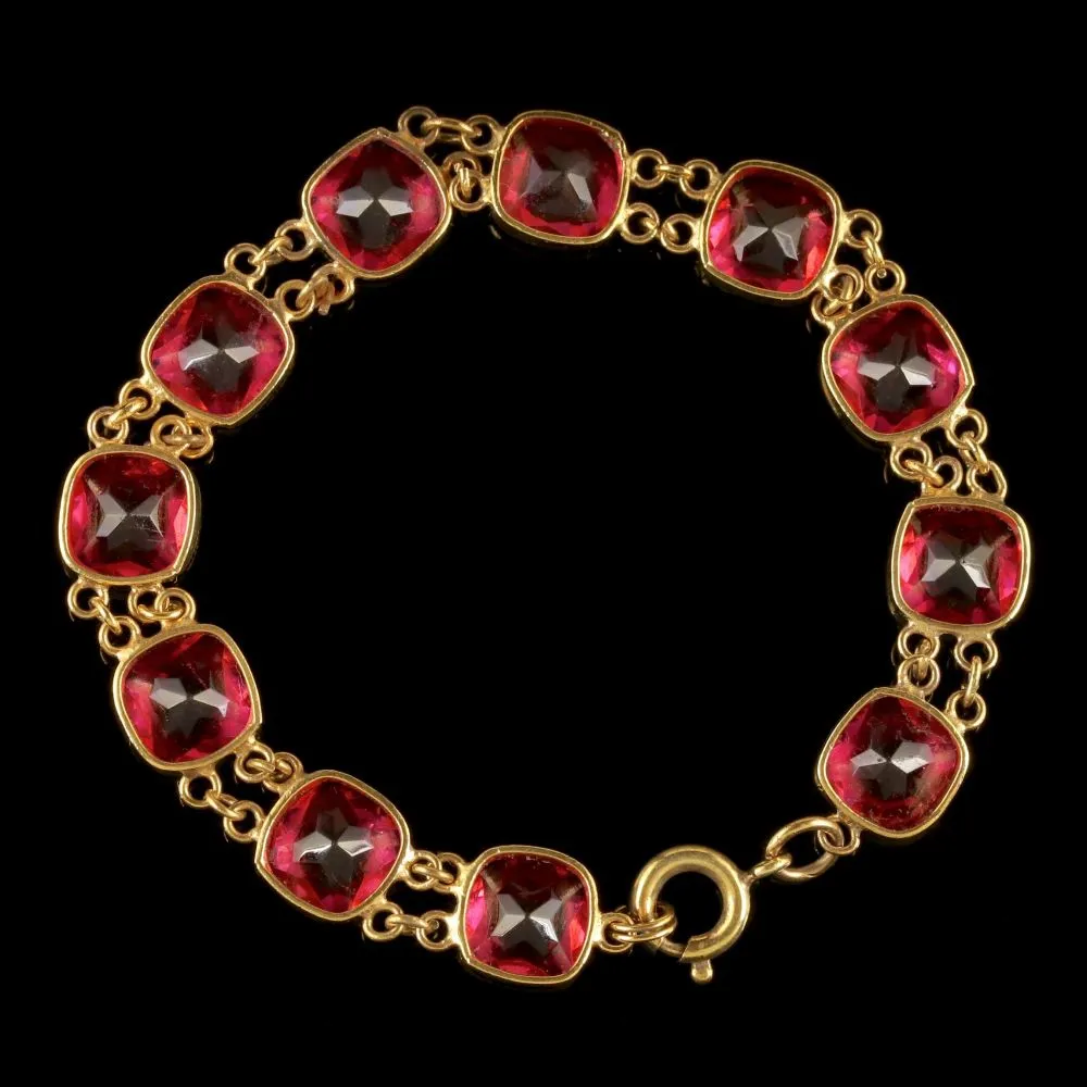 Pink Paste Bracelet Gold Silver Circa 1930