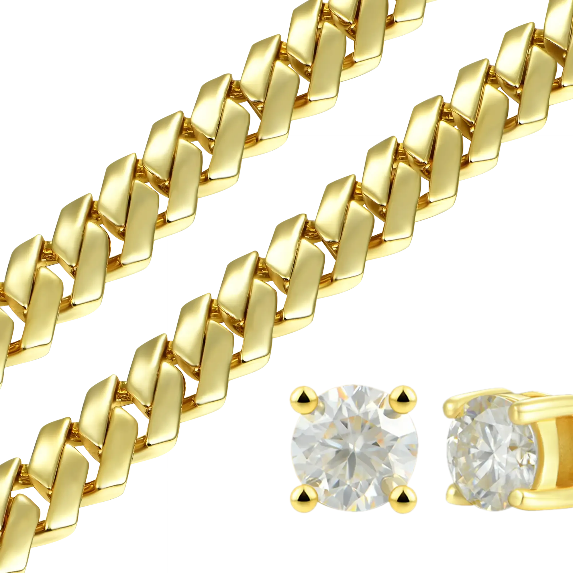 Plain Gold Prong Chain & Bracelet  Moissanite Stud Earring Gift Set